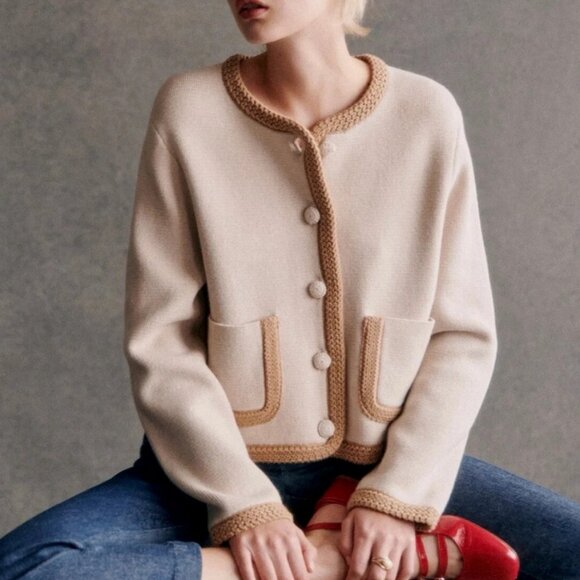 Sezane Sweaters - BEST Sezane Auguste Jacket Cardigan Vanille Biscuit French Wool Causal Classic